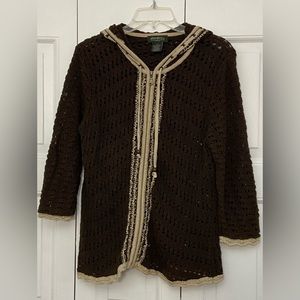 Eddie Bauer, Open-knit Hooded Zip-front Sweater, Size Large